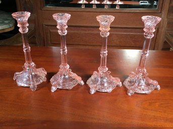 Lovely Group Of Four (4) Pink Footed Candle Sticks - Very Nice Looking - They Do Not Seem To Have Any Issues