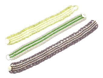 Lot Of 3 Handwoven Layered Beaded Bracelets