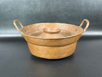 A Traditional Vintage Moroccan Hand-Washing Basin In Copper, Customary For Welcoming Guests