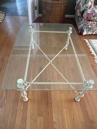 White Iron Coffee Table With Glass Top