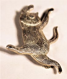 Signed Edward Gorey Dancing Cat Brooch Silver Tone