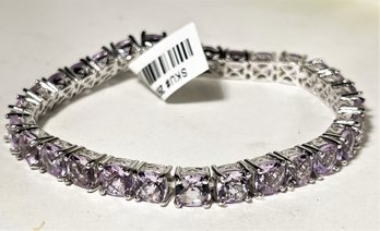 Fine Contemporary Sterling Silver And Pale Amethyst Gemstone Bracelet 925 About 7 1/2'