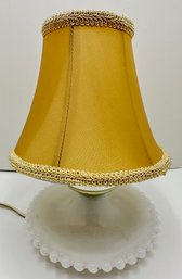 Vintage Small Milk Glass Table Lamp With Shade In Working Order