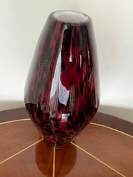 Deep Red Tortoiseshell Pattern Art Glass Vase