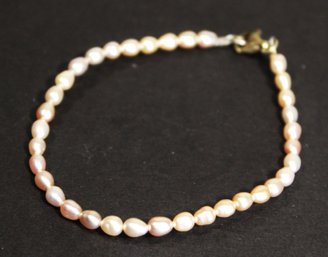 Fine Sterling Silver Genuine Cultured Pearl Beaded Bracelet 7' Long