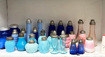 Vintage Salt And Pepper Shakers - Cobalt, Blue, Pink And Milk Glass - C
