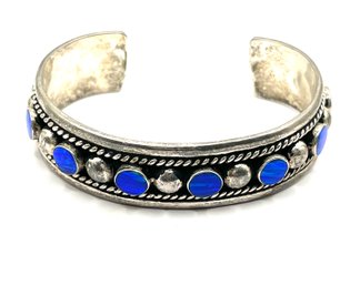 Gorgeous Vintage Taxco Mexican Sterling Silver Fire Opal Color Stones Cuff Bracelet