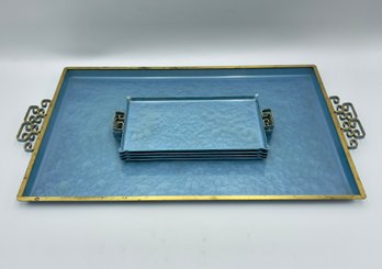 Set Of 5 Kyes Moire Glaze Enameled Serving Trays