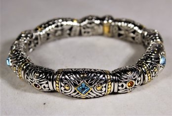 Fine Quality Silver Tone And Gold Tone Fancy Bracelet Having Colored Stones