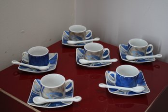 Finecasa Set Of Six Modern Style Cappuccino Cups, Saucer's And Spoons