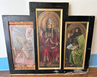 1983 Linus Coraggio Original Religious Icon Triptych Art Collage, Signed