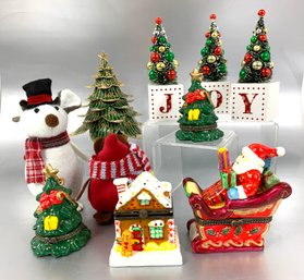 Group Of Porcelain Christmas Boxes & Table Top Decorations