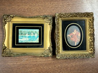 Pair Of Vintage Illinois Molding Company Small Gold Framed Prints