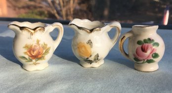 Lot Of 3 Vintage Miniature Mini Porcelain Pitcher / Creamers