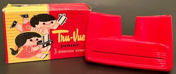 Vintage Mid-Century Tru-Vue Junior - 3 Dimensional Card Viewer - In Box - Red Plastic - Like View Master
