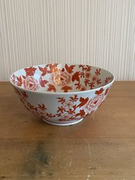 Lovely 10-1/2' Oriental Bowl Unmarked Red Rust Floral Design