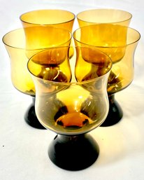 Vintage Set Of MCM Rootbeer Footed Beverage Glasses