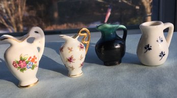 Lot Of 4 Vintage Miniature Mini Pottery & Porcelain Pitcher / Creamers