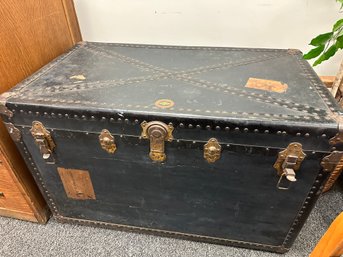 Black Steamer Trunk  Antique  Perkioman Trunk & Bag Co.