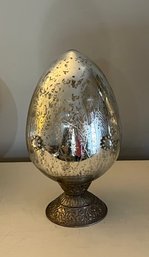 Mercury Glass Style Egg On Pedestal