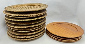 Vintage Chargers, Wood & Rattan (15 Pieces)