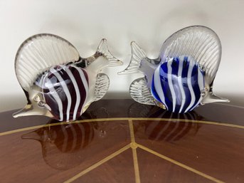 Pair Of Art Glass Angelfish