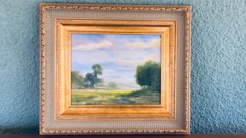 Signed R Watkins Oil Painting On Canvas 16x14 Berkshire Meadow