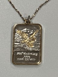 Pretty 200th Anniversary Silver Ingot .999 Silver Pendant Necklace