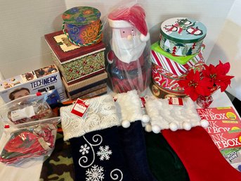 Christmas/seasonal Gift Boxes & Tins, Stockings & Ribbon. Including Several Joke Gift Boxes!!