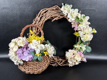 A Pretty Wreath & Wall Basket With A Cheery Springtime Feel