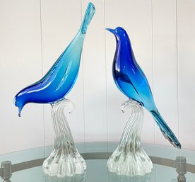 A Pair Of Vintage Murano Art Glass Birds