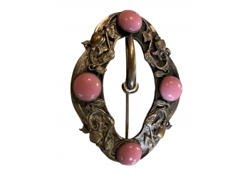 Vintage Sterling Silver Brooch With Pink Stones -marked/signed