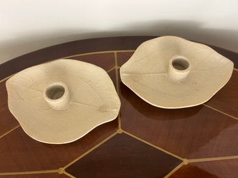 Pair Of Leaf Form Ceramic Candleholders