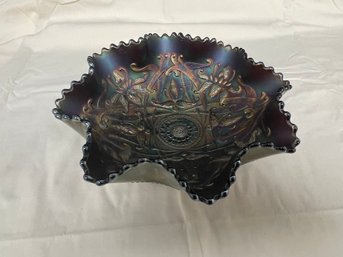 Carnival Glass Electric Purple Footed Bowl