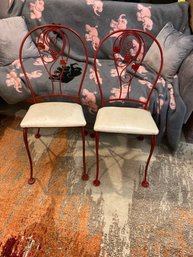 2 Vintage Red Wrought Iron Chair