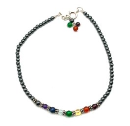 Sterling Silver Hematite And Multi Color Beaded Long Bracelet