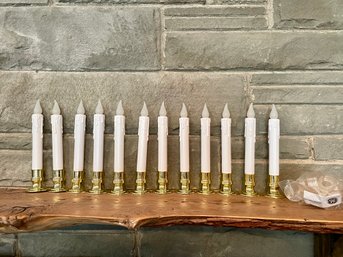 12 Flameless Holiday Window Candles On Gold Bases With Suction Cups, Battery Operated