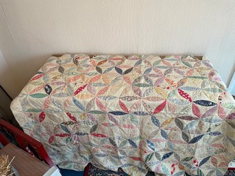 Antique Flower Of Life Quilt Scallop Edge