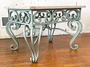 A Vintage Wrought Iron And Marble Side Table