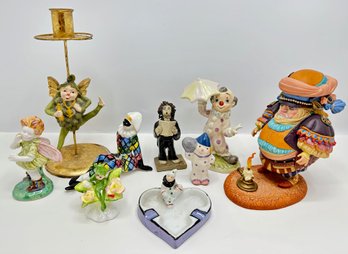 10 Vintage Figurines: Jack Be Nimble With COA, Harlequins, Fairies & Clowns