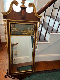 A Neoclassical Mahogany And Gilt Hepplewhite Style Mirror With Eglomise Tablet