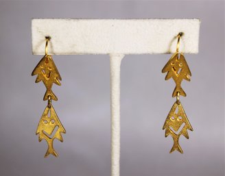 Gold Tone MFA Museum Of Fine Arts, Boston, Gold Tone Fish Pierced Earrings