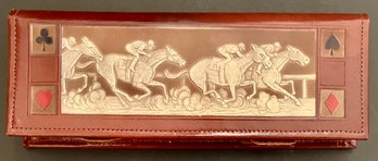 Vintage Horse Race Leather Case Holder - Unopened Dalmatian Dog Playing Cards - Abridge Gin Rummy Score Pad