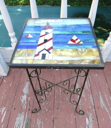 Wrought Iron Plant Stand With Lighthouse