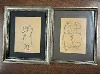 Set Of Two Abram Tromka Signed Pencil Sketches 12' X 10'