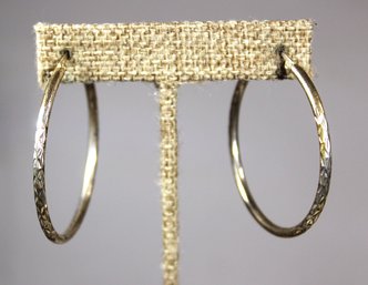 Pair Large Silver Pierced Hoop Earrings
