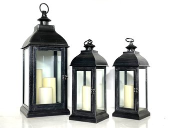 A Trio Of Lanterns With LED Candles