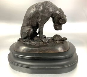 Appealing Dog And Turtle Metal Sculpture