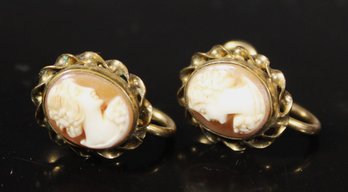 Fine Pair Gold Filled Carved Shell Cameo Screw Back Earrings