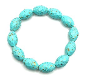 Vintage Turquoise Color With Gold Tone Speckled Beaded Bracelet